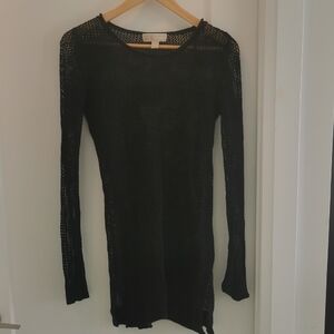 Michael Kors Black Long-Sleeve Crochet Knit Dress